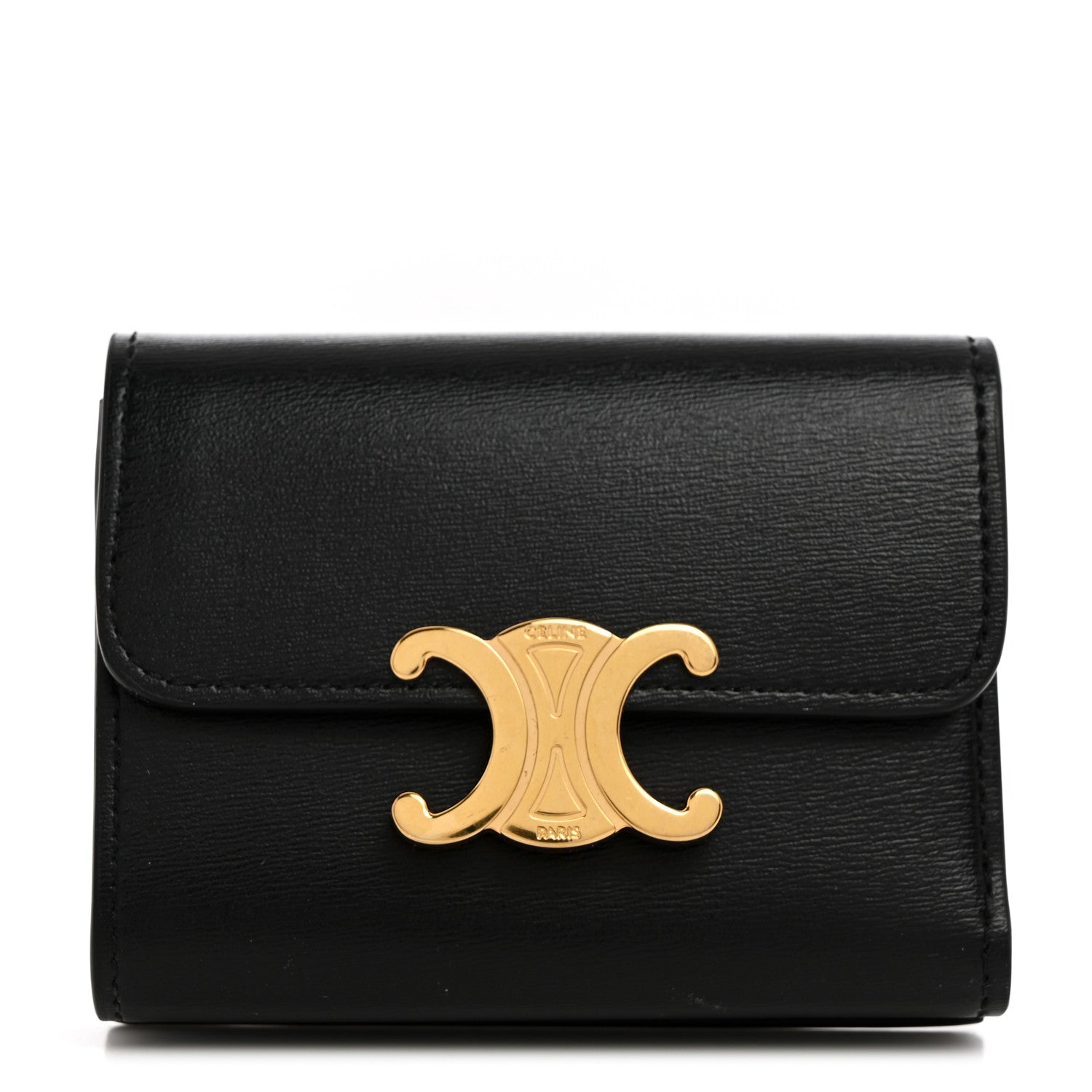 Celine Calfskin Compact Triomphe Wallet With Coin Purse Black 1 of 8