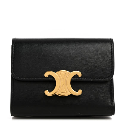 Celine Calfskin Compact Triomphe Wallet With Coin Purse Black 1 of 8