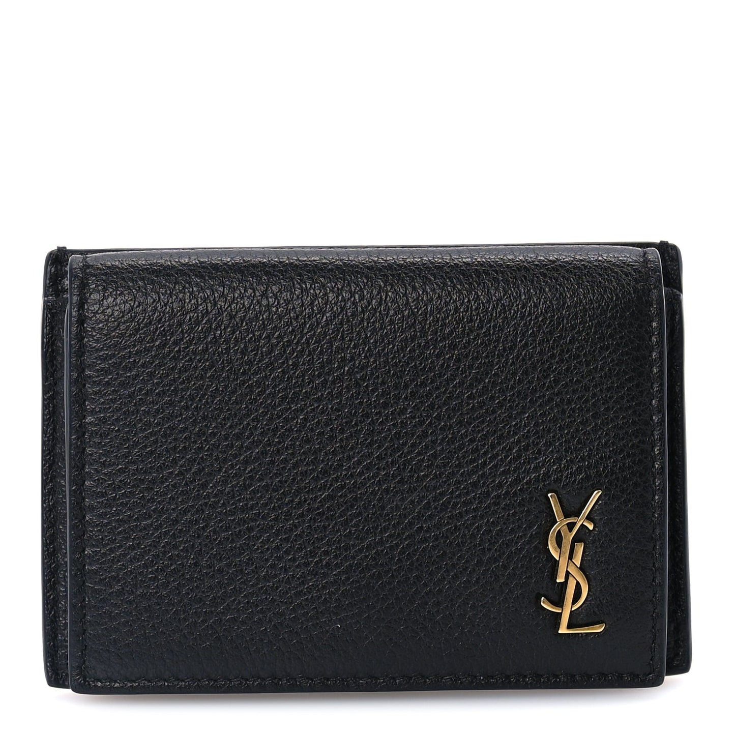 Grained Calfskin Tiny Cassandre Flap Card Case  Black