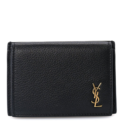Saint Laurent Grained Calfskin Tiny Cassandre Flap Card Case  Black 1 of 7