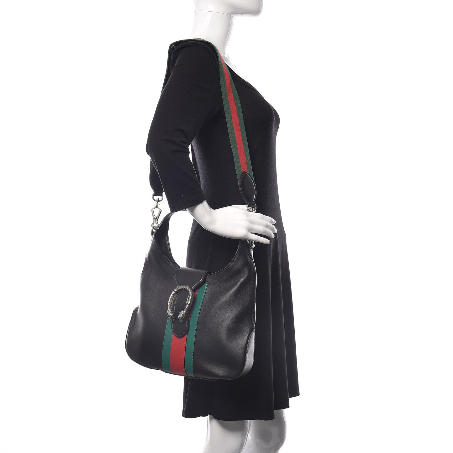 Calfskin Web Stripe Small Dionysus Hobo Black