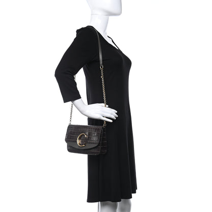 Chloe Calfskin Crocodile Embossed C Clutch With Chain Profound Brown 2 of 9
