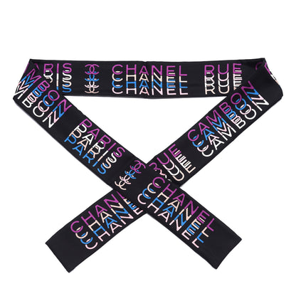 Chanel Silk Logo Slim Bandeau Scarf Black Multicolor 1 of 3
