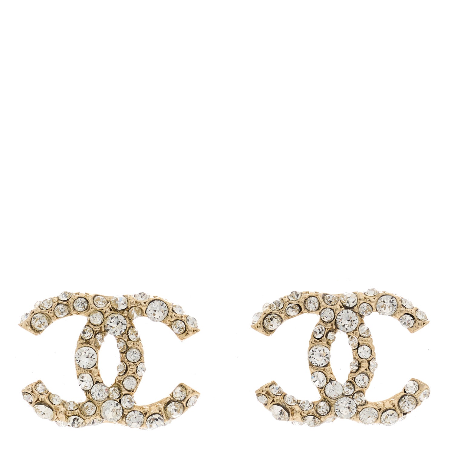 Chanel Crystal Studded CC Earrings Gold 1 of 5