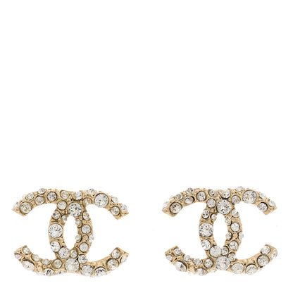 Chanel Crystal Studded CC Earrings Gold 1 of 5