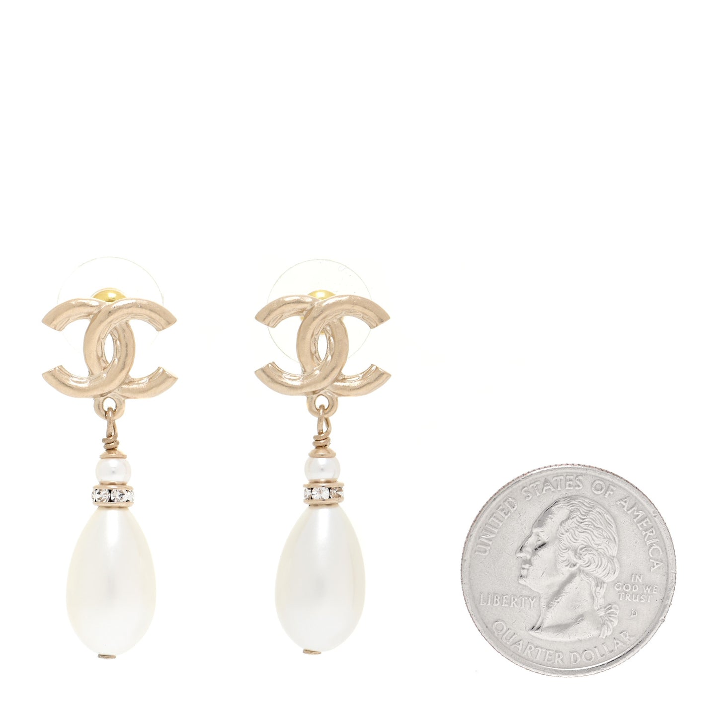 Crystal Pearl CC Drop Earrings Gold Pearly White