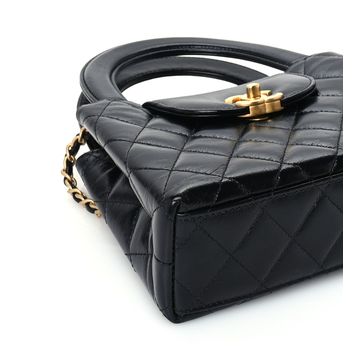 Chanel Shiny Aged Calfskin Quilted Nano Kelly Shopper Black 8 of 9