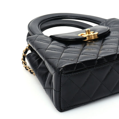 Chanel Shiny Aged Calfskin Quilted Nano Kelly Shopper Black 8 of 9