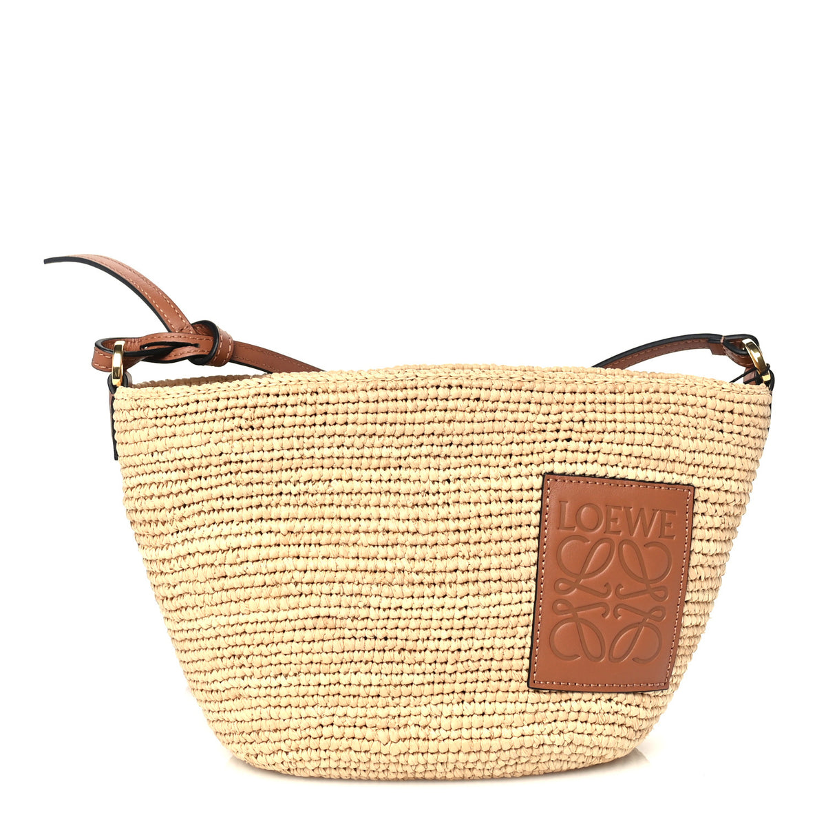 Calfskin Raffia Slit Pochette Bag Natural Tan