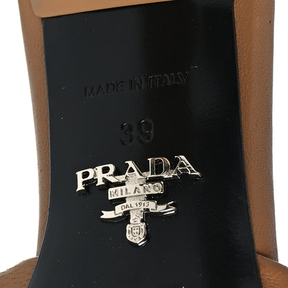Prada Nappa Soft Padded Metal Triangle Logo 65mm Slide Sandals 39 Caramel 6 of 8