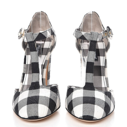 Dolce & Gabbana Gingham Brocade T Bar Pumps 37.5 Black White 2 of 13
