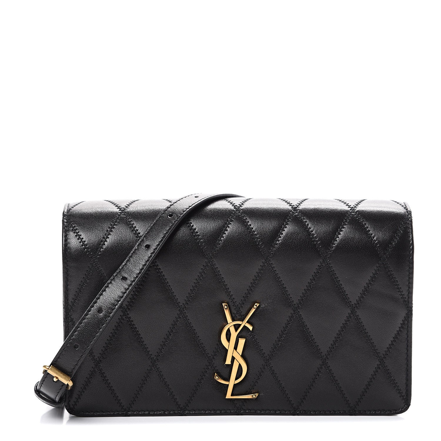 Saint Laurent Lambskin Diamond Quilted Monogram Angie Chain Bag Black 1 of 17