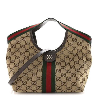 Gucci Monogram Web Small Giglio Tote Beige Dark Brown 1 of 11