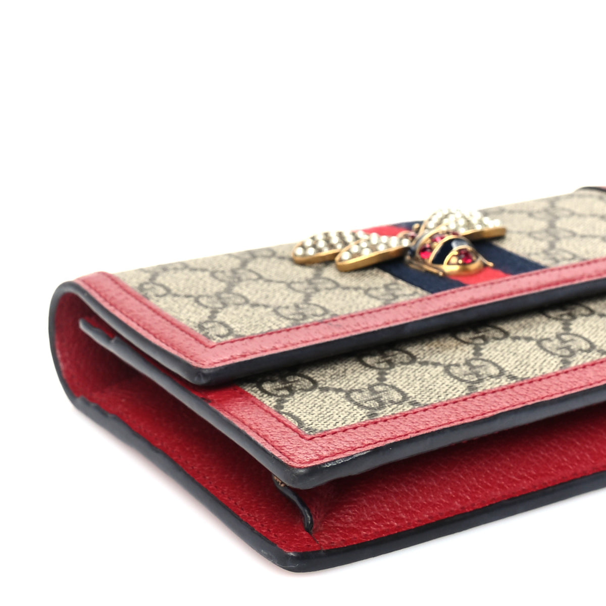 GG Supreme Monogram Web Queen Margaret Chain Wallet Red