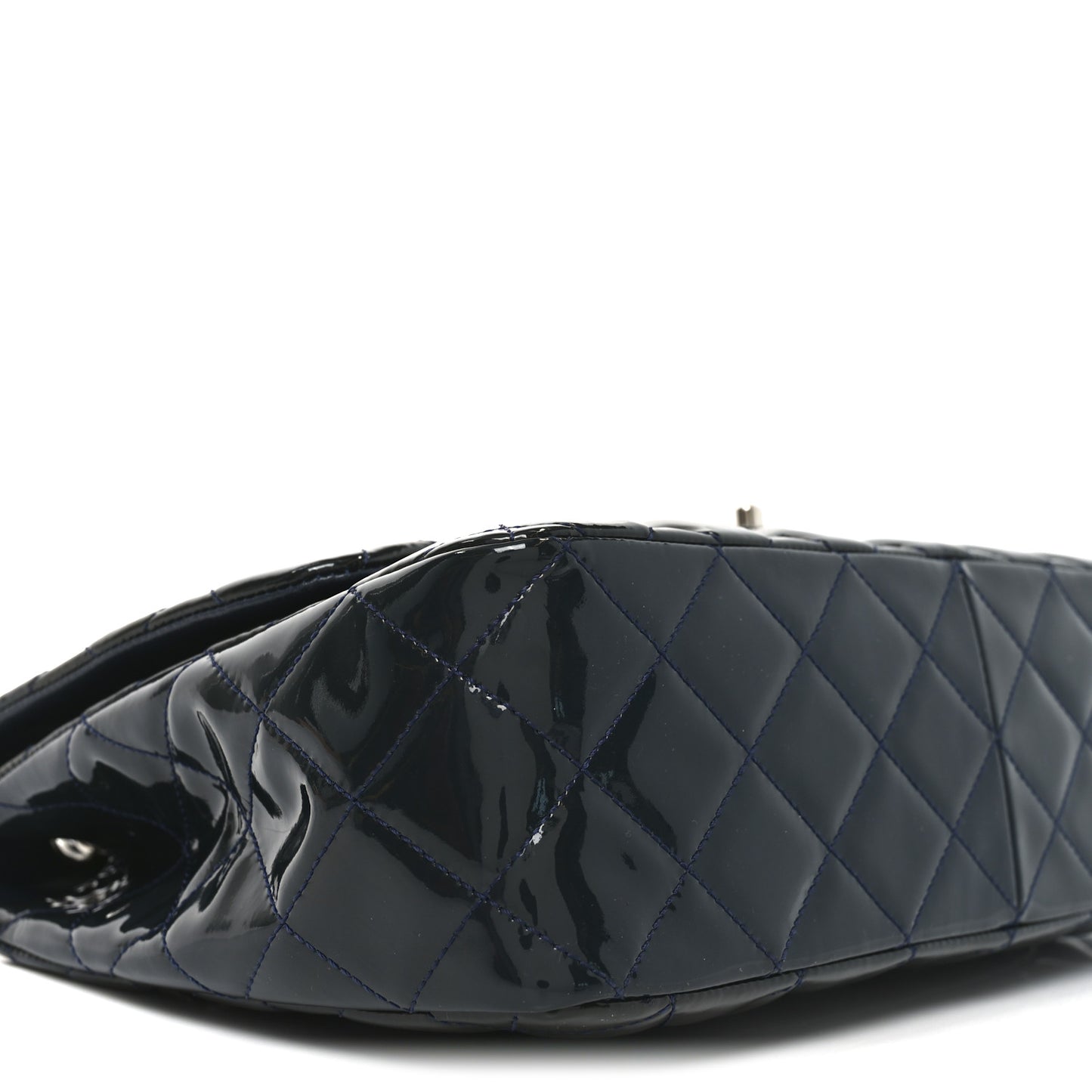 Patent Quilted Jumbo Single Flap Navy