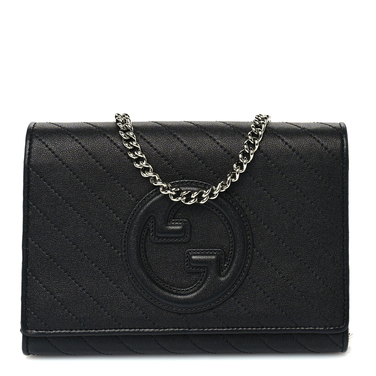 Gucci Sakai Be Green Calfskin Diagonal Stitched Blondie Wallet on Chain Black 1 of 9