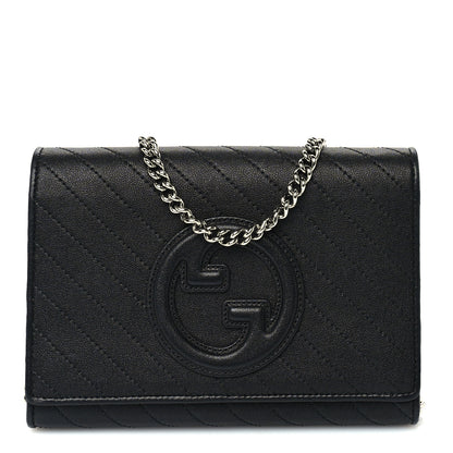 Gucci Sakai Be Green Calfskin Diagonal Stitched Blondie Wallet on Chain Black 1 of 9