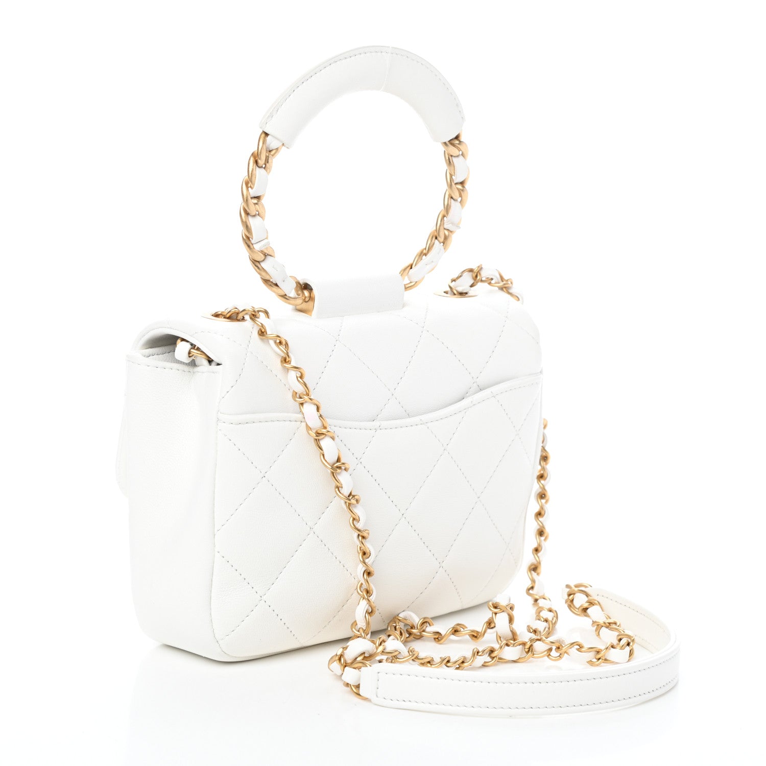 Chanel Lambskin Quilted Small Circular Handle Bag White 3 of 10
