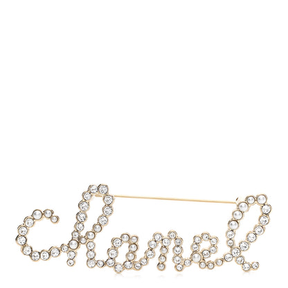 Chanel Metal Glass Swirling Pearls Brooch Pin Gold 1 of 5