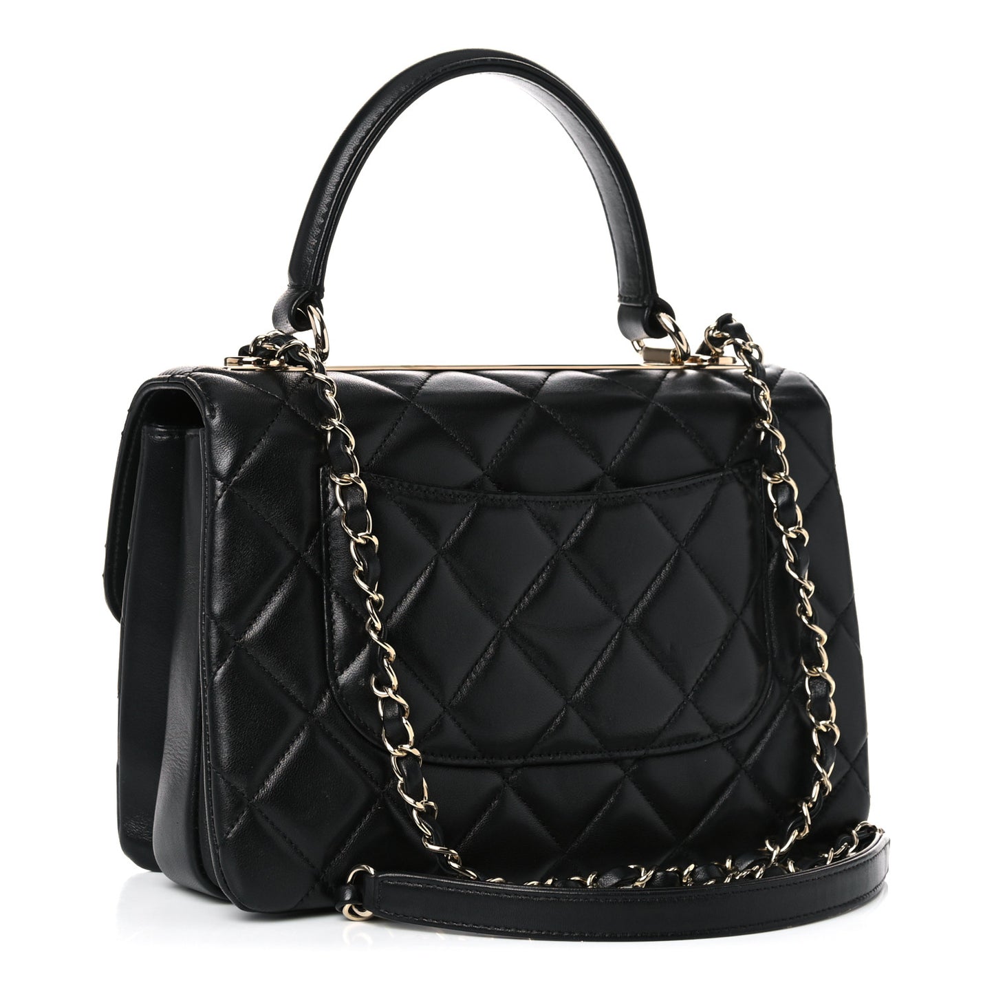 Lambskin Quilted Small Trendy CC Dual Handle Flap Bag Black