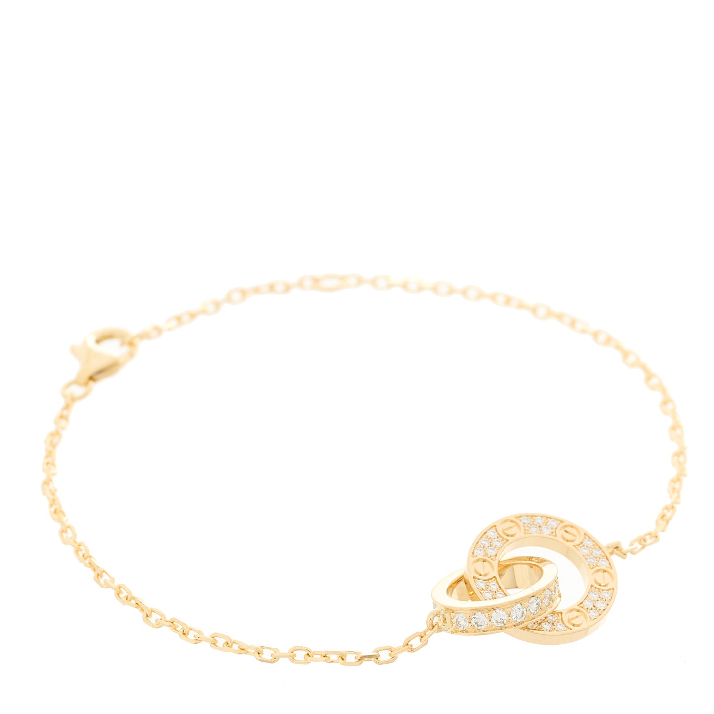 18K Yellow Gold Diamond Pave Love Chain Bracelet