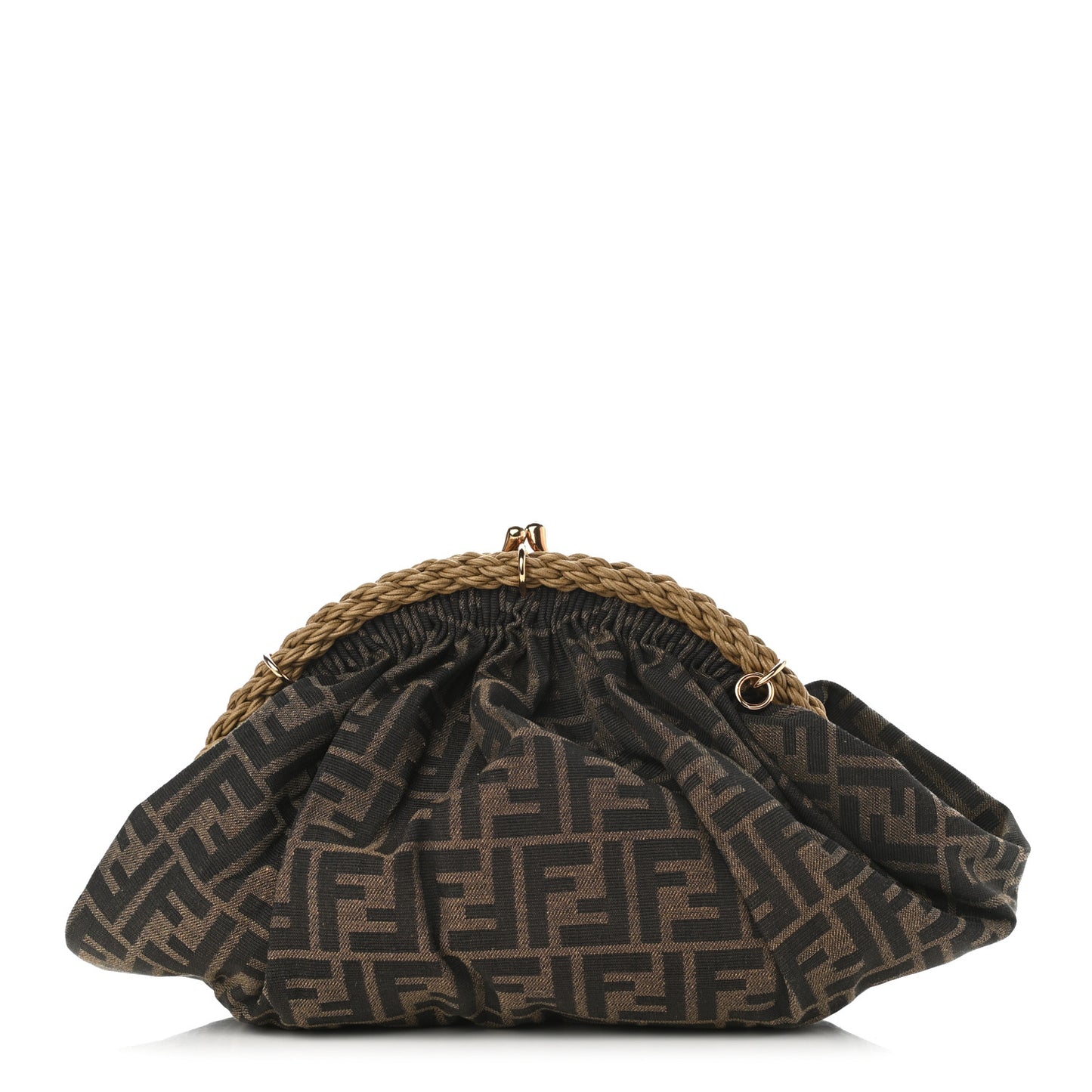 Fabric Jacquard FF Braided Shell Clutch Tobacco