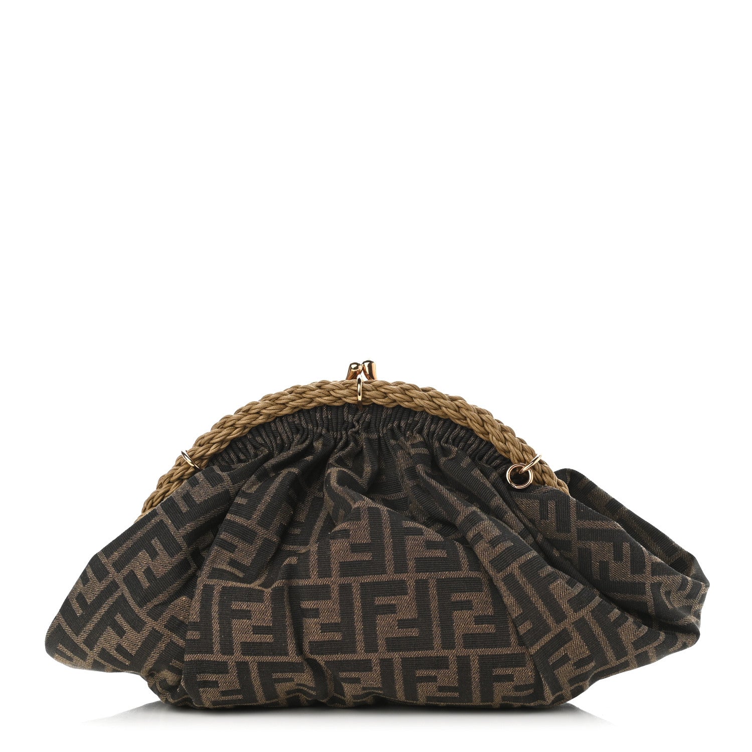 Fendi Fabric Jacquard FF Braided Shell Clutch Tobacco 2 of 18