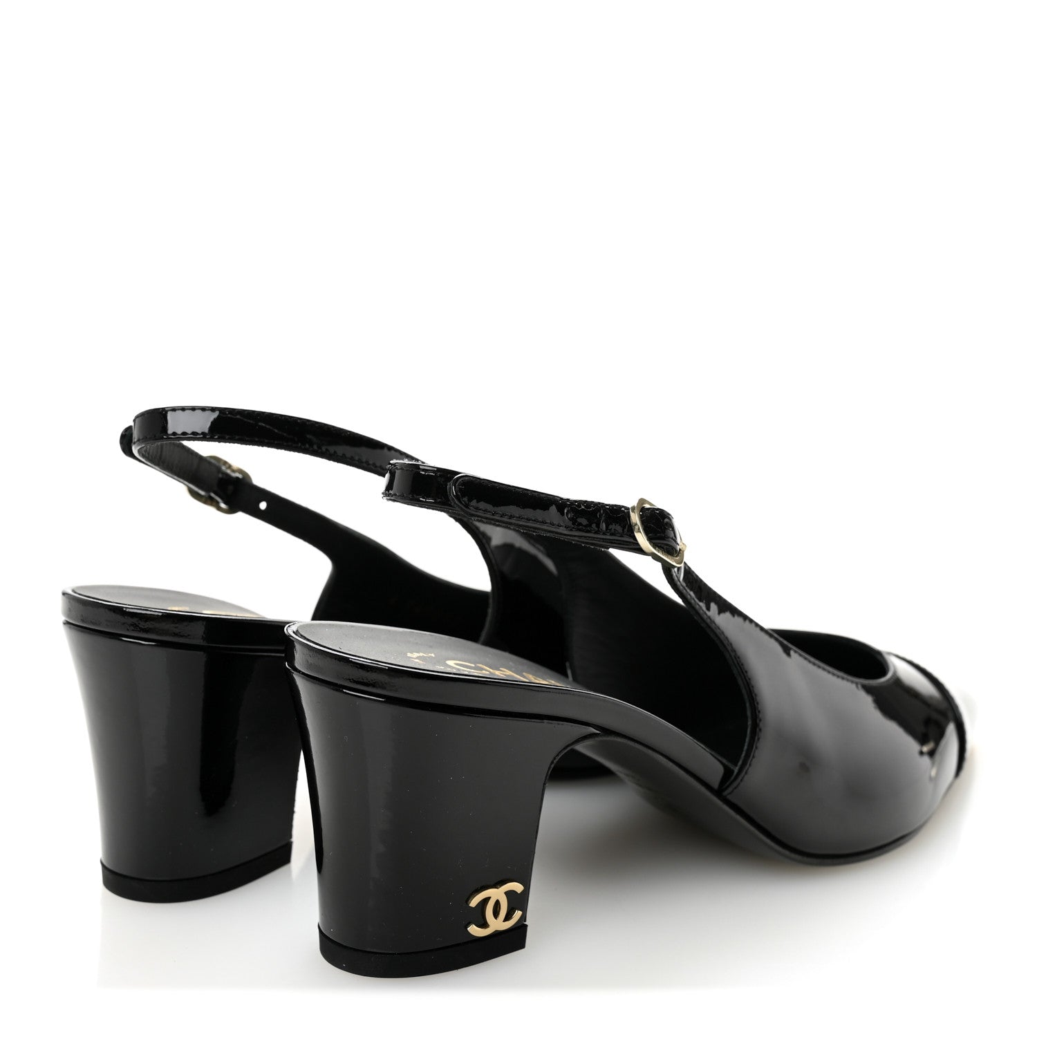Chanel Patent Calfskin Cap Toe CC Slingback Pumps 36.5 Black 5 of 10