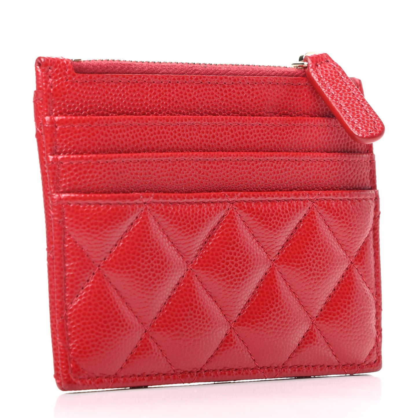 Caviar Quilted CC Zip Card Holder Red