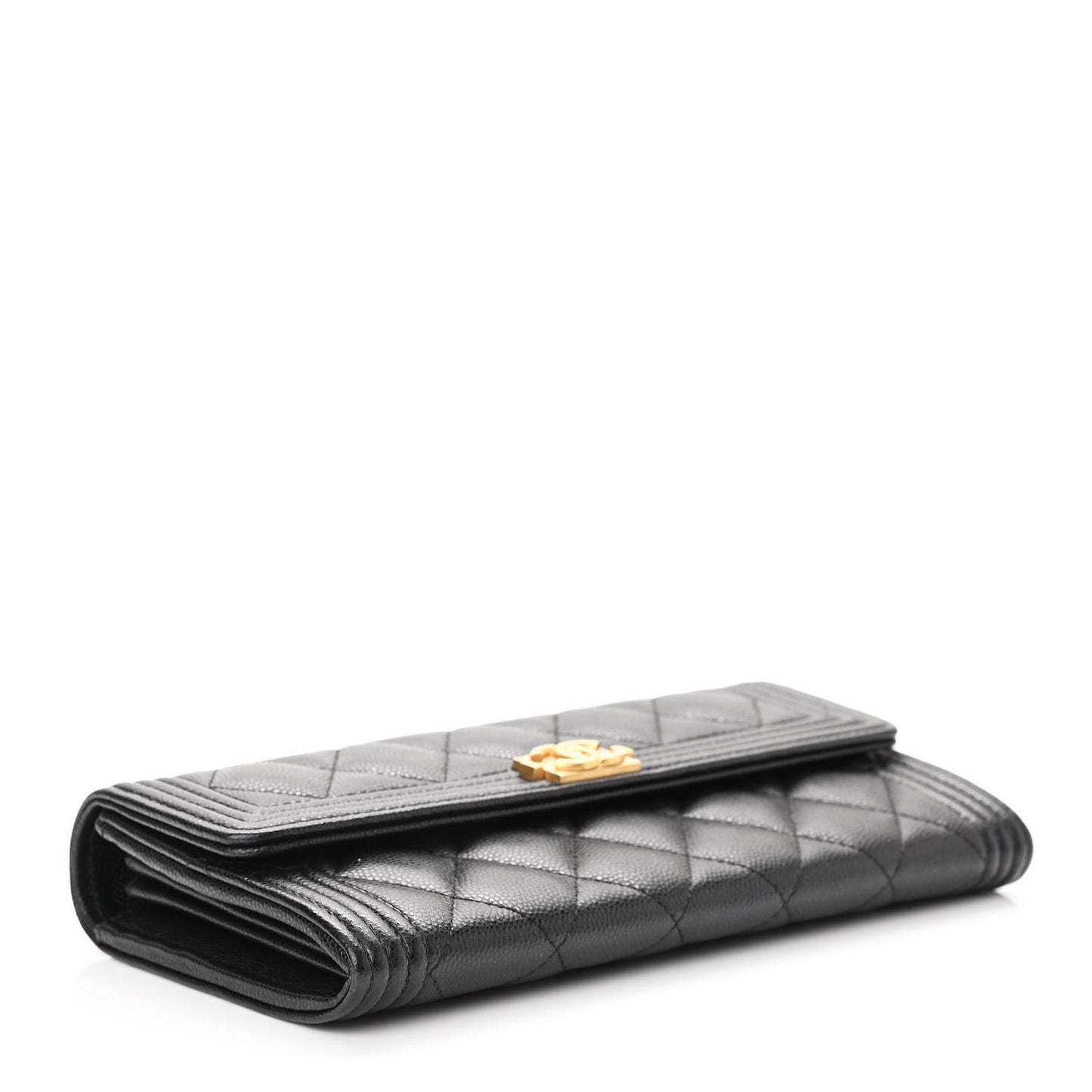 Caviar Quilted Large Boy Gusset Flap Wallet Black
