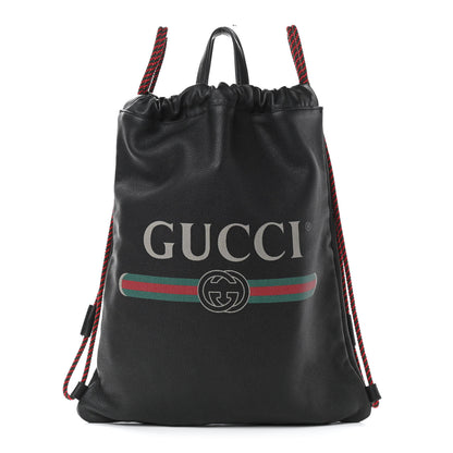 Gucci Calfskin Logo Drawstring Backpack Black 3 of 11