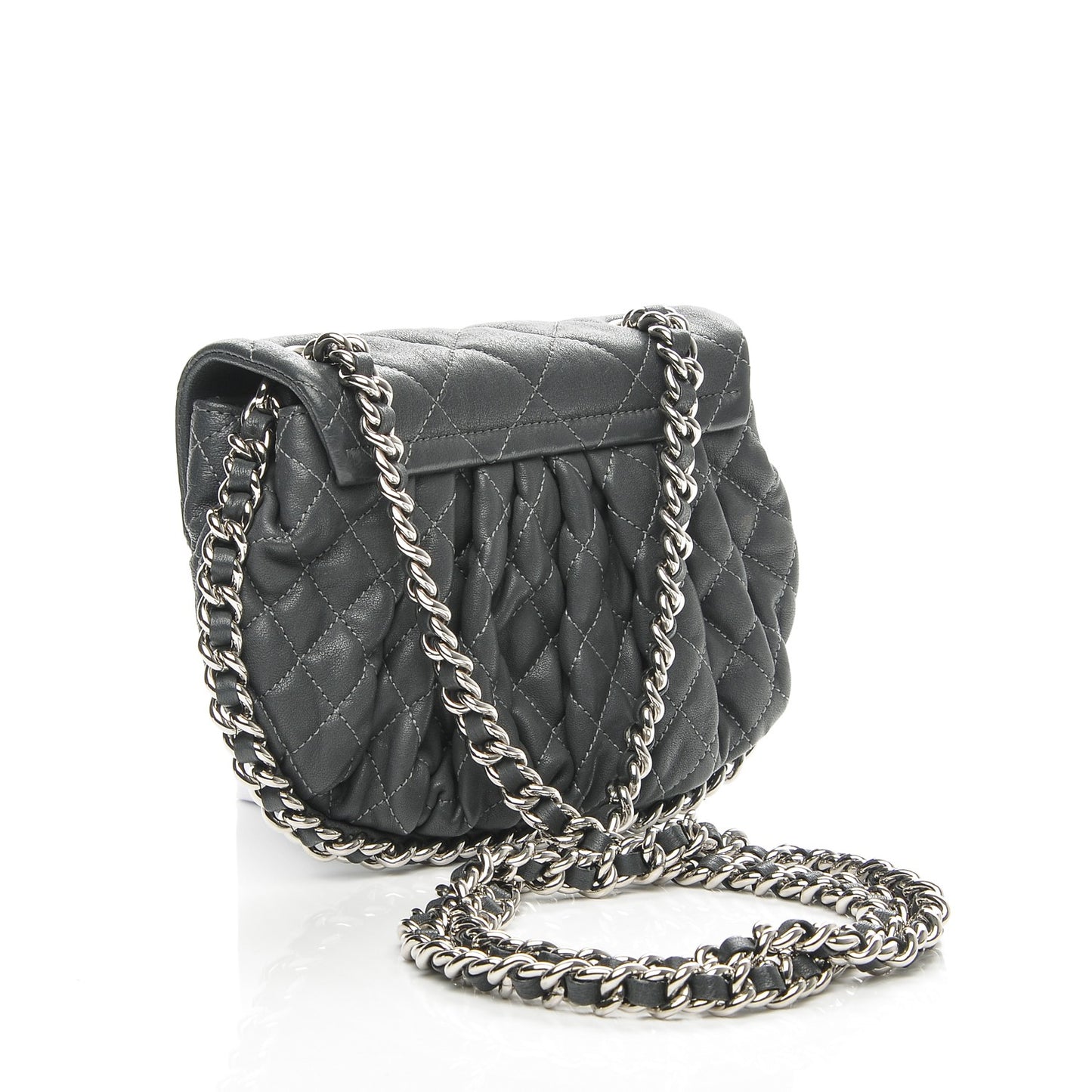 Washed Lambskin Quilted Mini Chain Around Flap Dark Grey