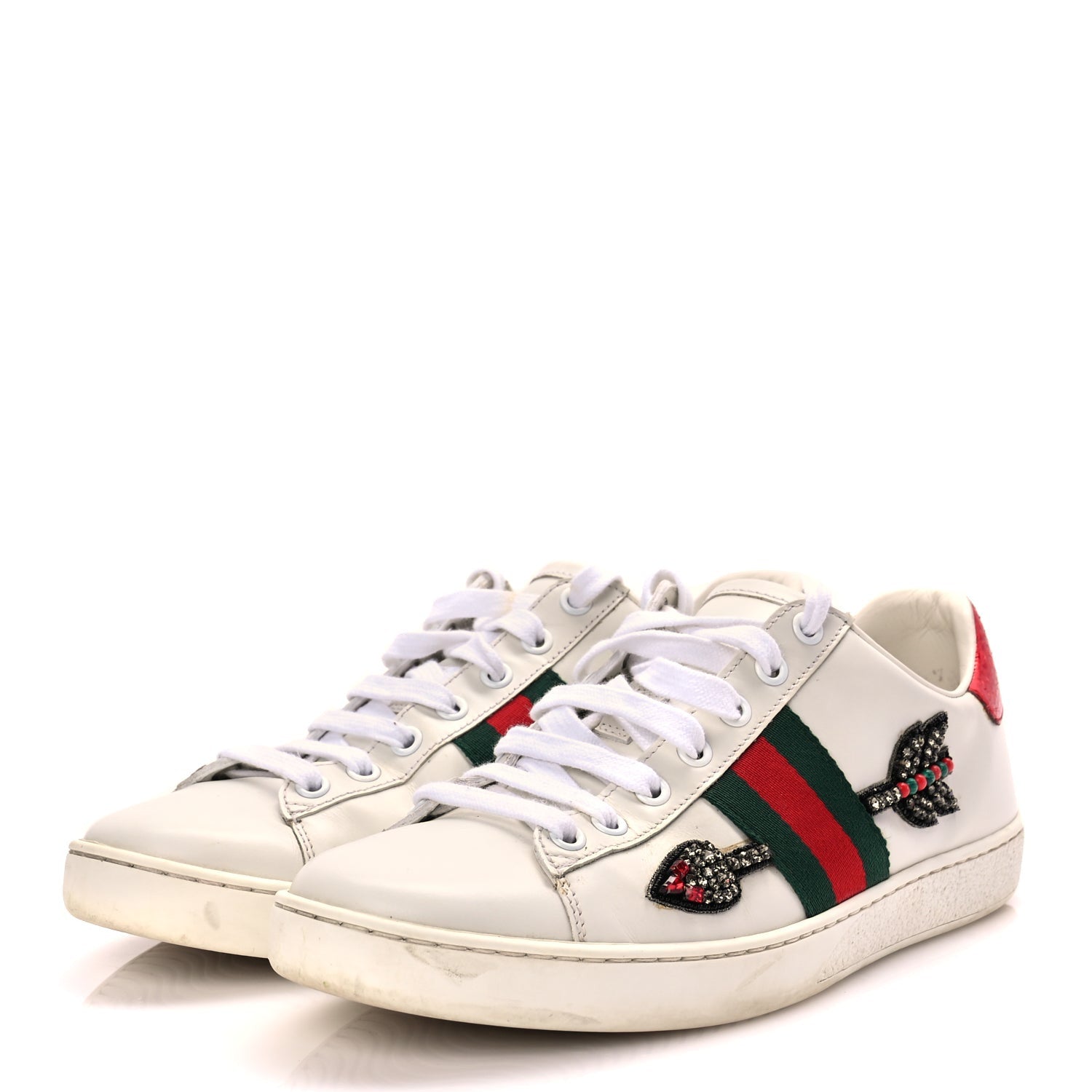 Gucci Calfskin Web Studded Womens Arrow Ace Sneakers 39 White 4 of 9