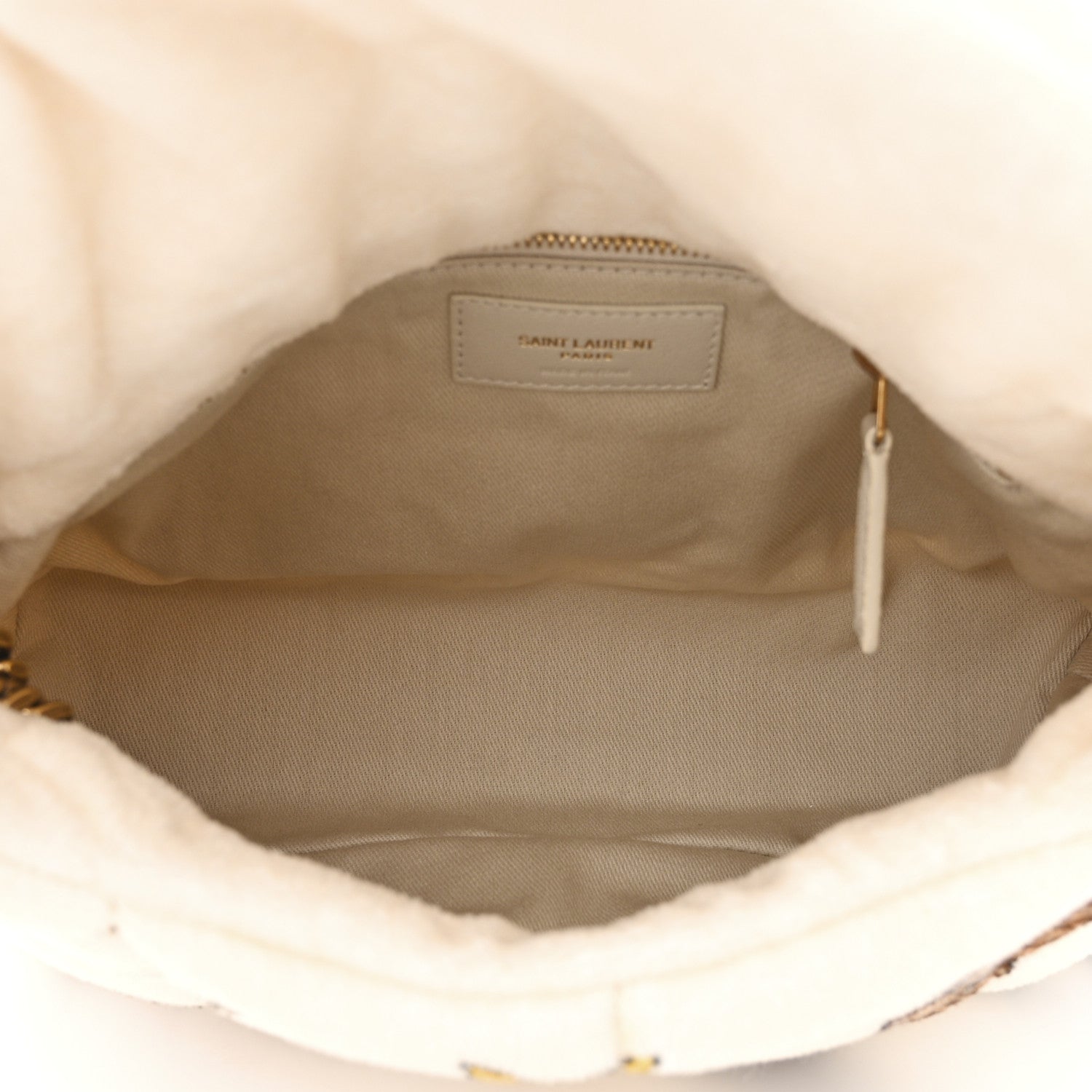 Saint Laurent Terrycloth Summer Print Quilted Small Loulou Puffer Monogram Chain Satchel Multicolor White 5 of 10