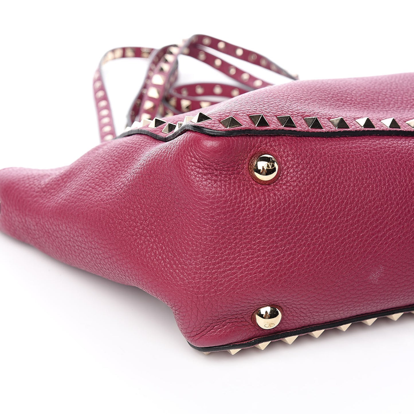 Grained Calfskin Small Rockstud Tote Deep Cyclamin