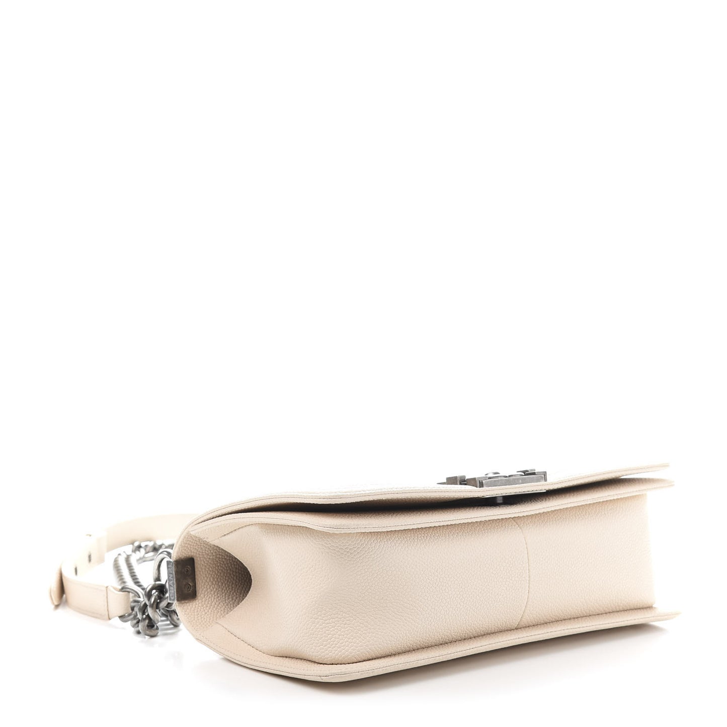 Caviar Chevron Quilted Medium Boy Flap Light Beige