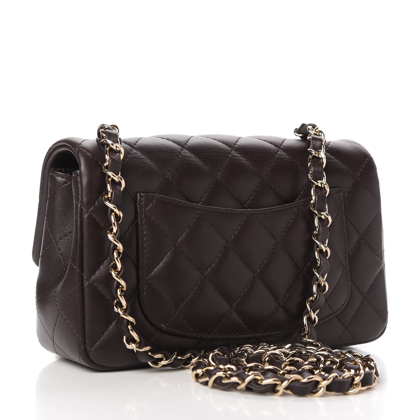 Lambskin Quilted Mini Rectangular Flap Dark Brown