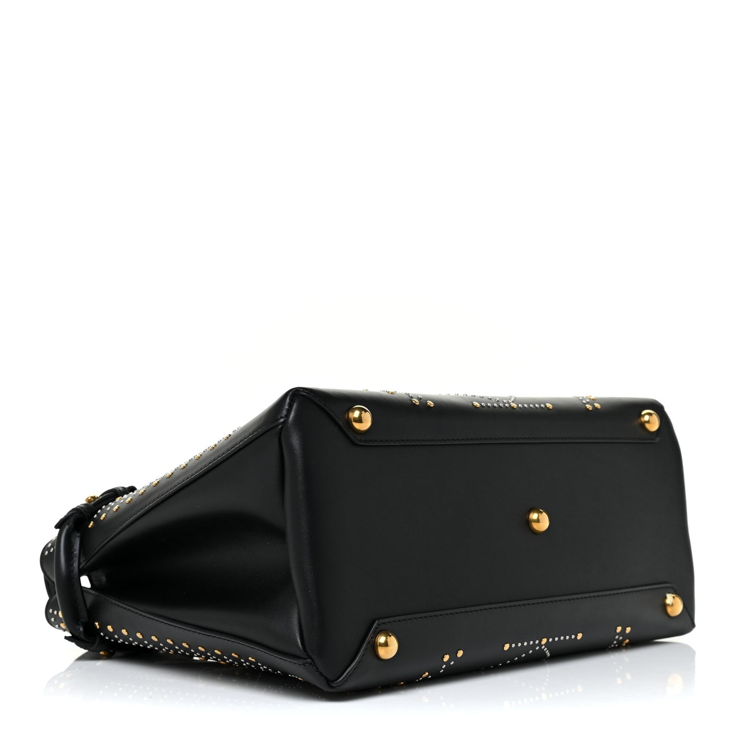 Smooth Calfskin Riveted Medium Banner Tote Black