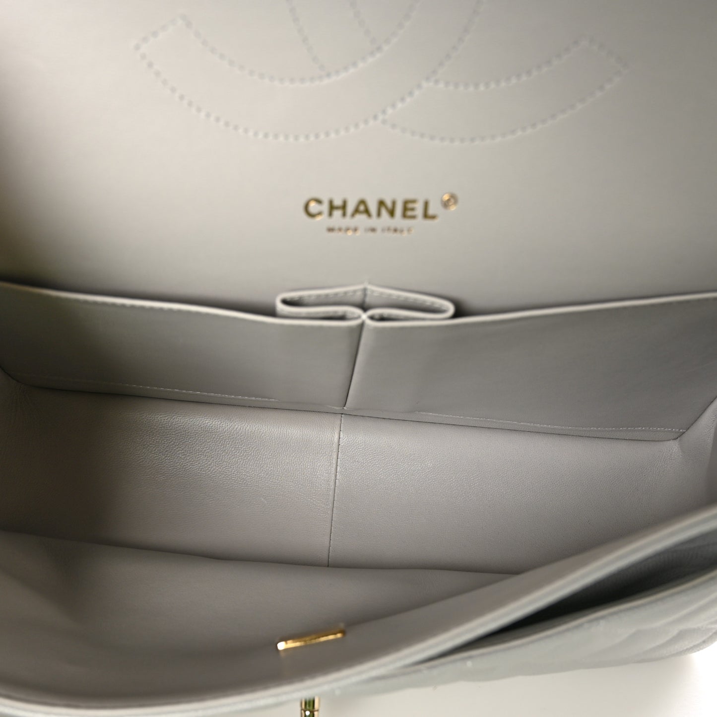 Caviar Quilted Jumbo Double Flap Grey