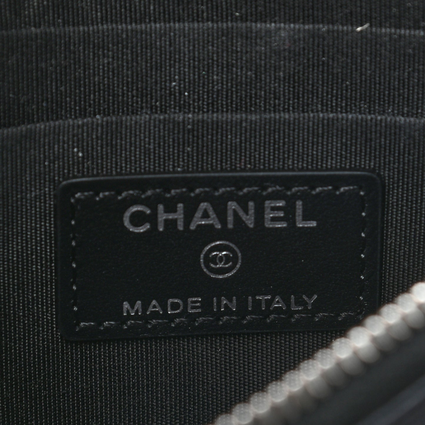 Goatskin Camellia Embossed Zip Pouch Black