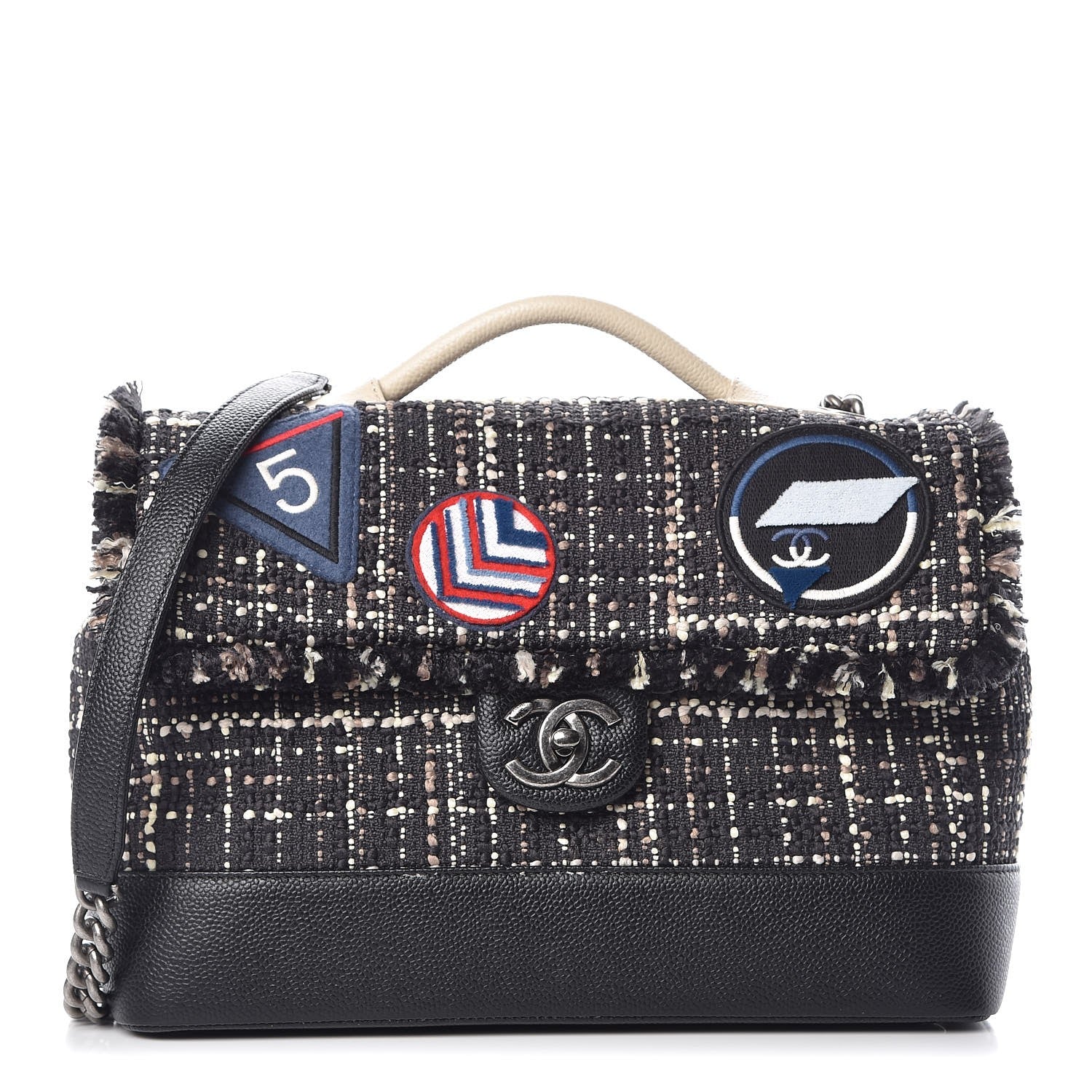 Chanel Tweed Trip Top Handle Flap Black 1 of 10