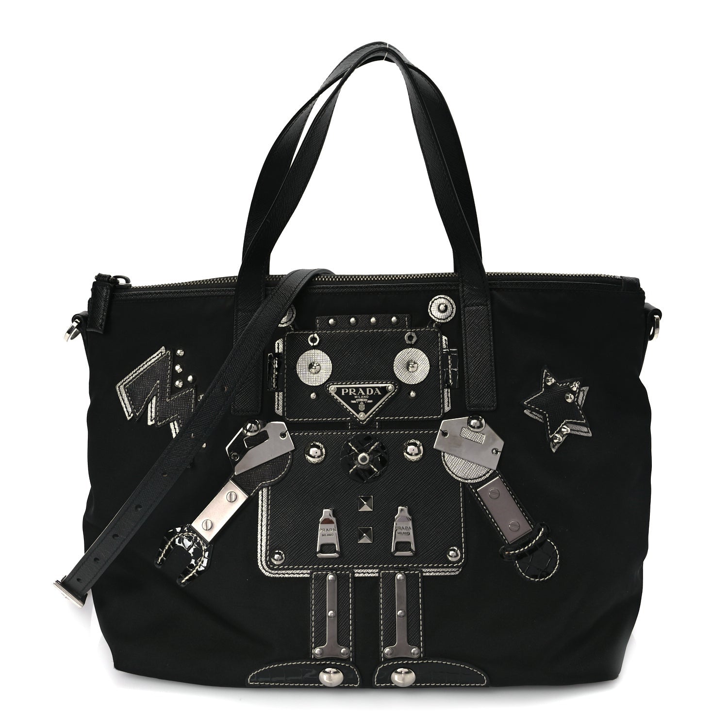 Prada Tessuto Nylon Saffiano Vela Robot Tote Black 1 of 8