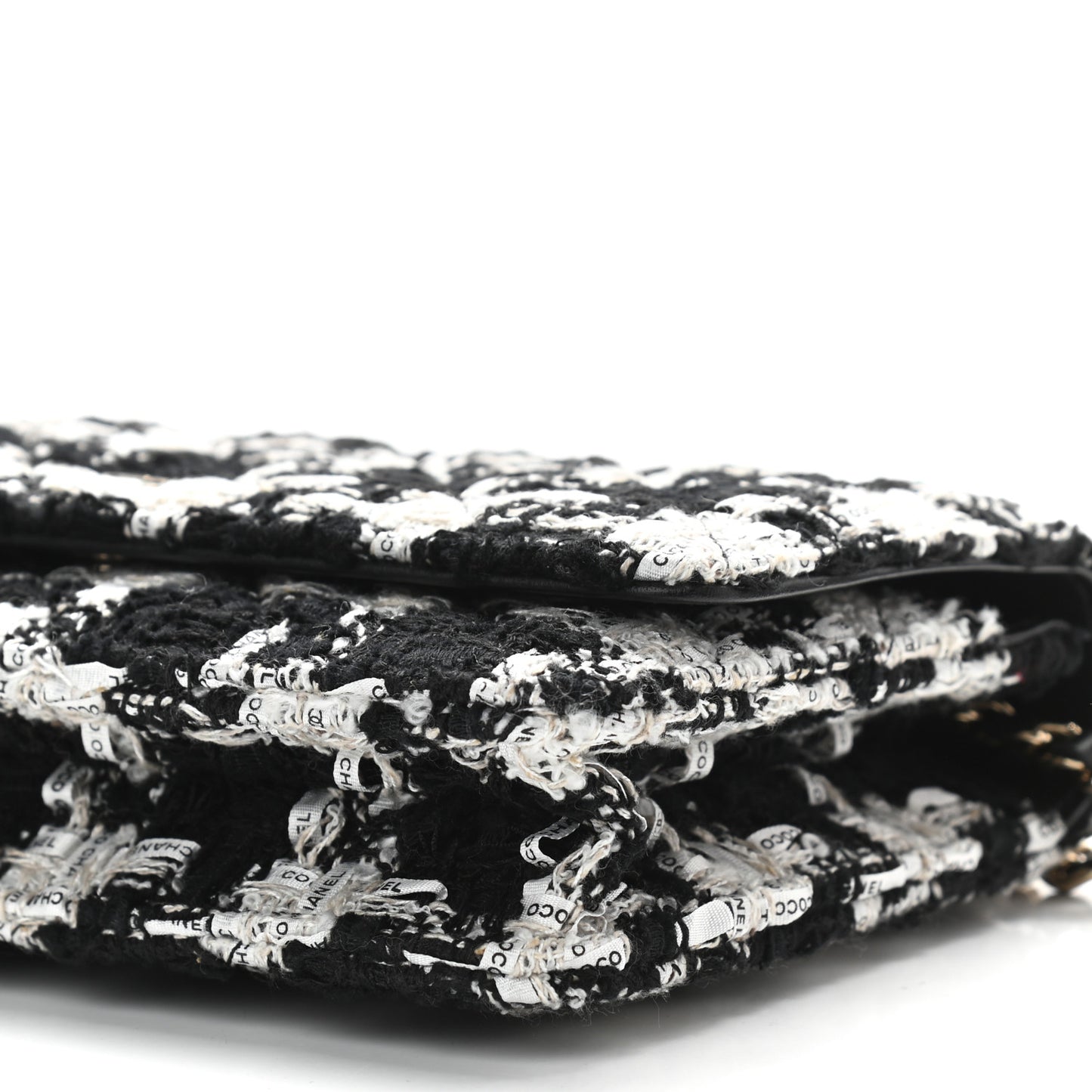 Tweed Quilted Wallet On Chain WOC Black Ecru White