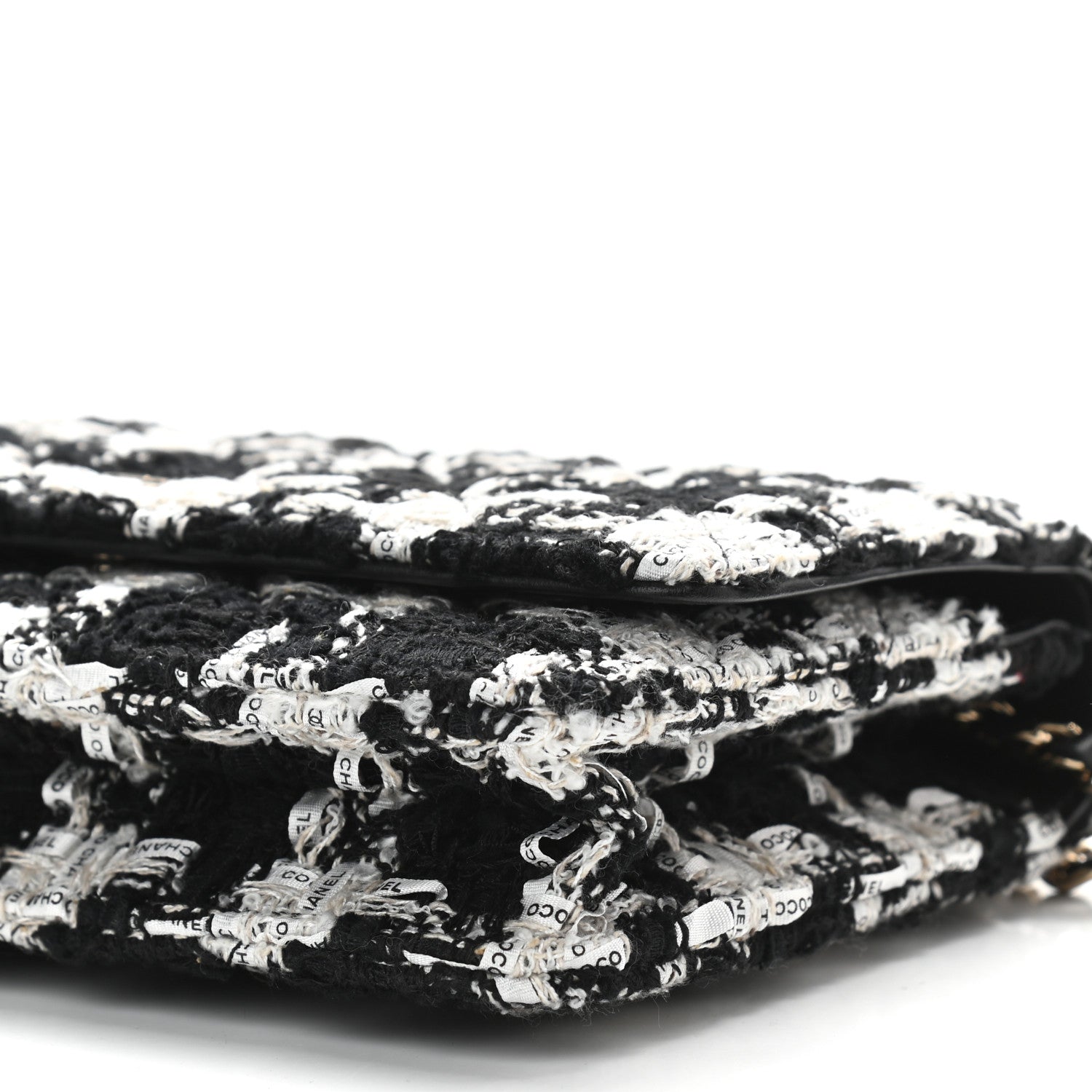 Chanel Tweed Quilted Wallet On Chain WOC Black Ecru White 10 of 11