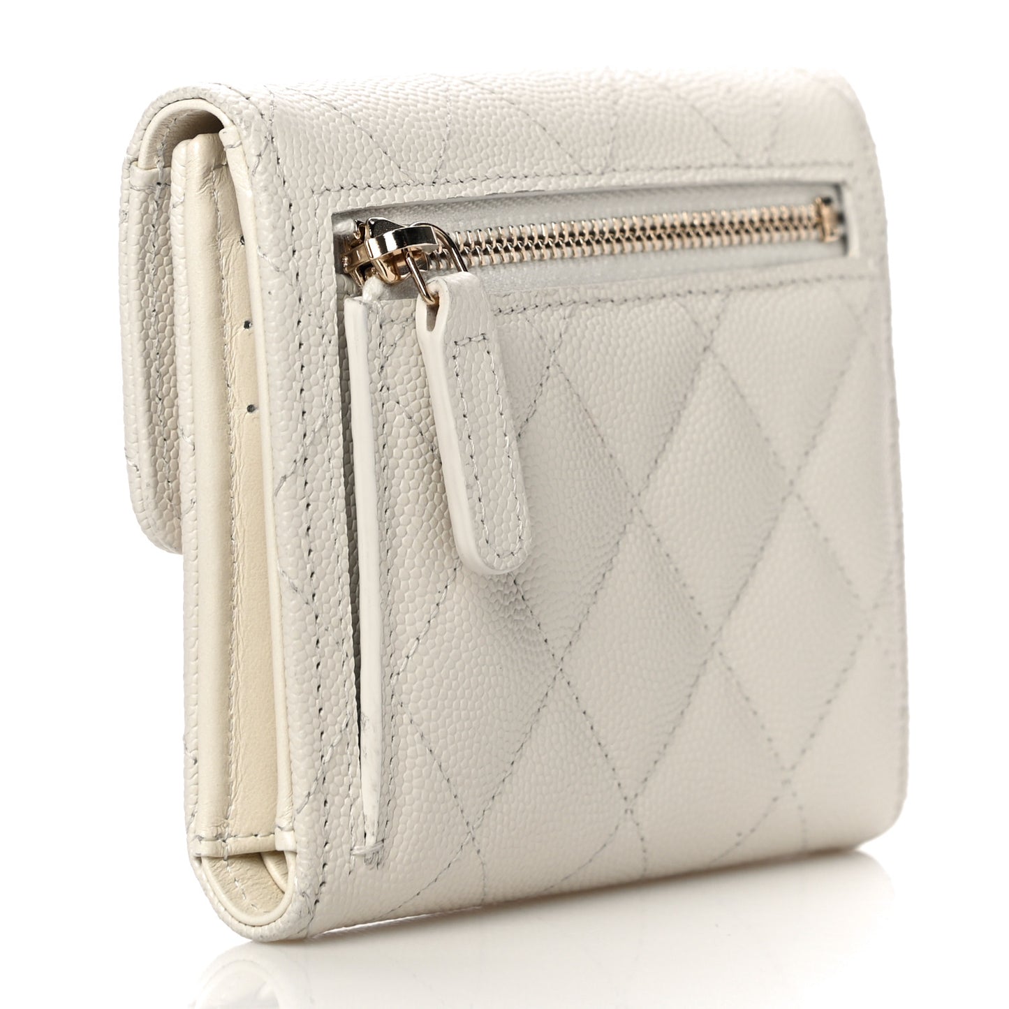 Caviar Quilted Compact Flap Wallet White