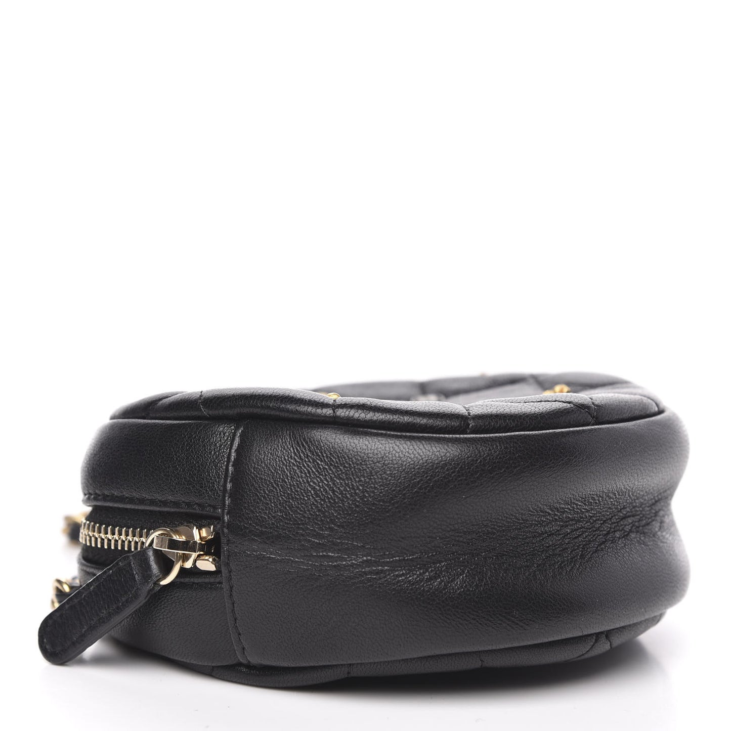 Lambskin Quilted Studded Round Clutch With Chain Black