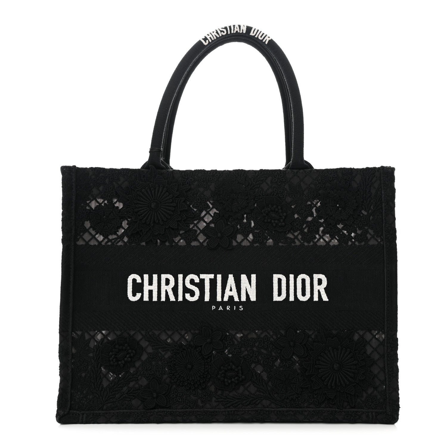 Christian Dior Embroidered 3D Macrame D-Lace Butterfly Medium Book Tote Black Multicolor 1 of 12
