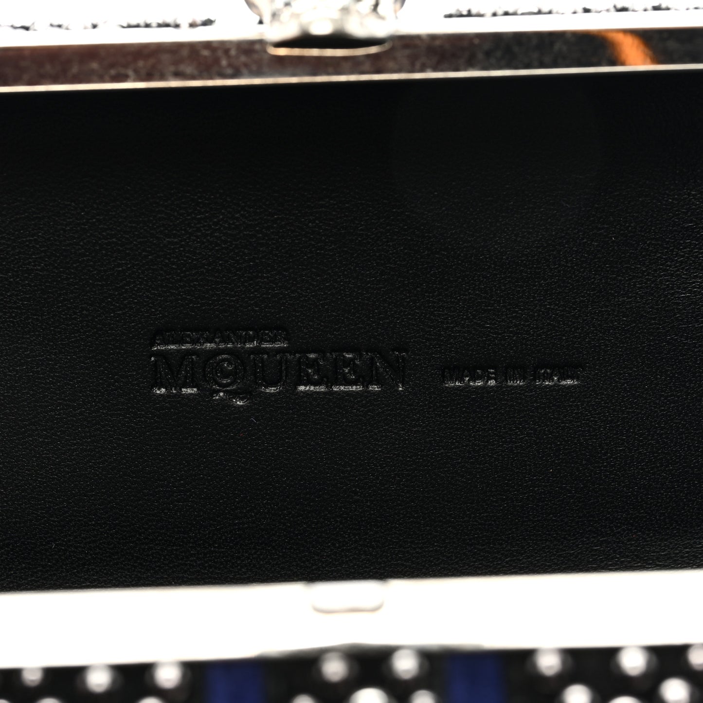 Suede Studded Britannia Skull Box Clutch Blue Black