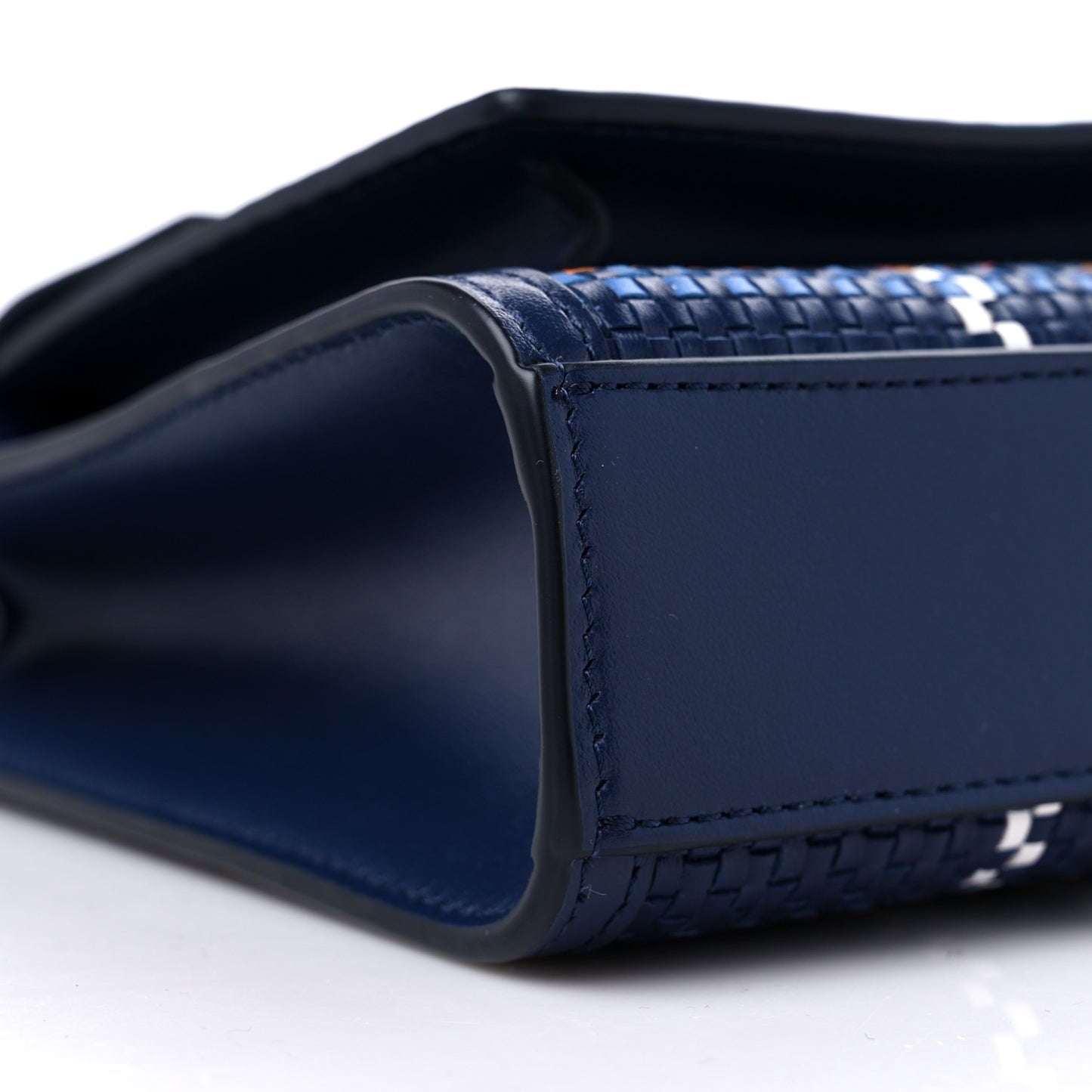 Calfskin Nylon Tartan Mini Pocket Bag Blue White Orange