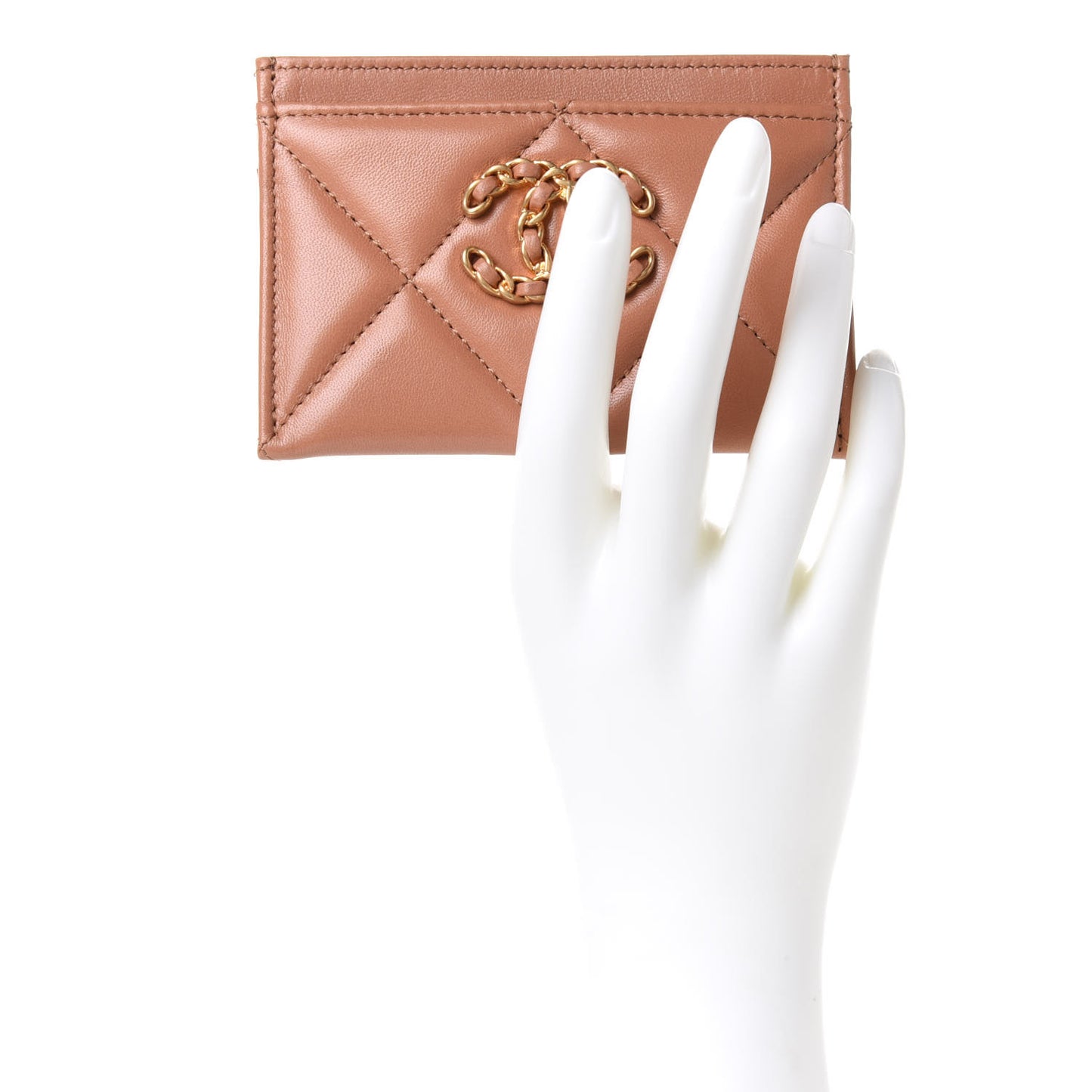 Lambskin Quilted Chanel 19 Card Holder Brown